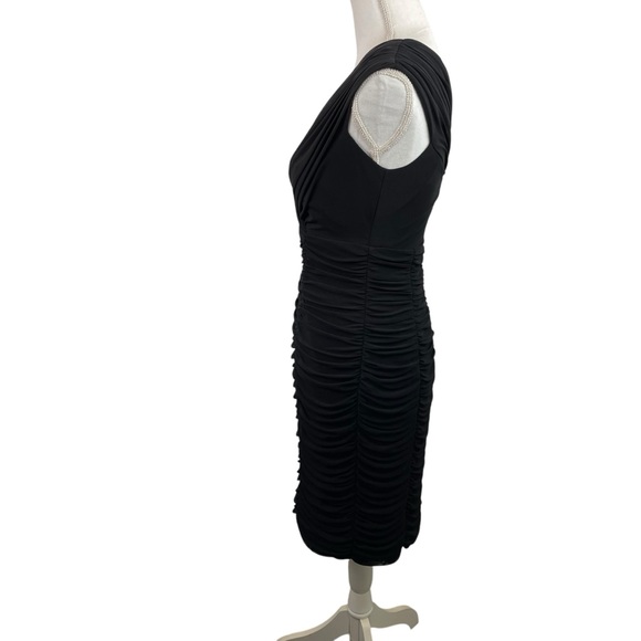 Tadashi Collection | Black Ruched V Neck Cocktail Dress - Picture 6 of 11